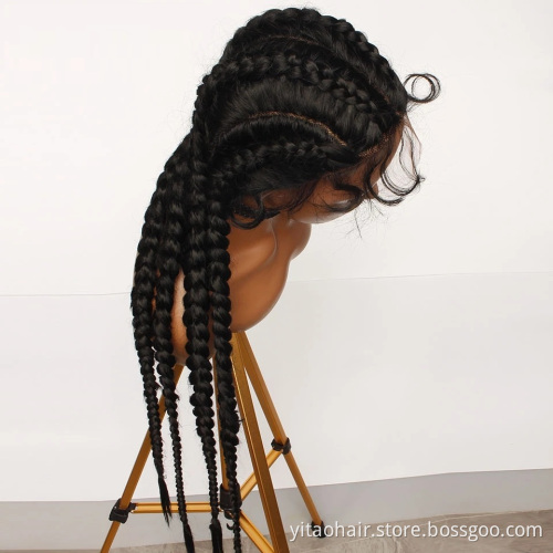 FZY Braid Hair Wig Synthetic Hair African American Box Black Wigs Wholesale 4 Long Box Braided 360 Lace Wigs For Black Women